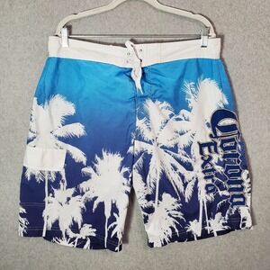 Corona Extra Men Swimwear 2XL Blue Trunks Ombre Palm Trees Drawstring 10" Inseam
